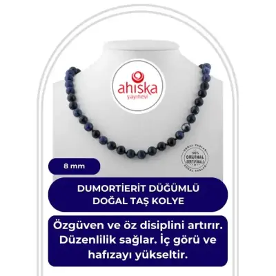 Dumortierit 8 mm Düğümlü Doğal Taş Kolye - Doğal Taş (1)