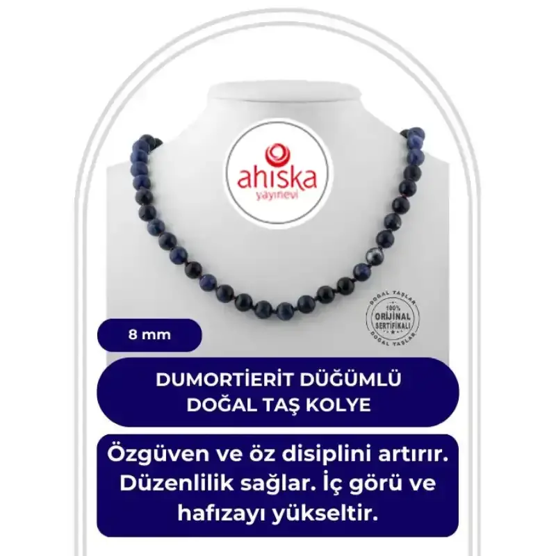 Dumortierit 8 mm Düğümlü Doğal Taş Kolye - 2