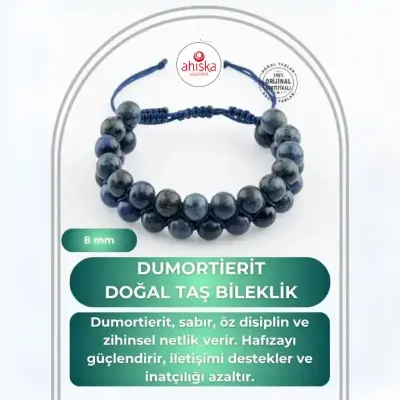 Dumortierit 8mm Çift Sıra Makrome Doğal Taş Bileklik - Doğal Taş (1)