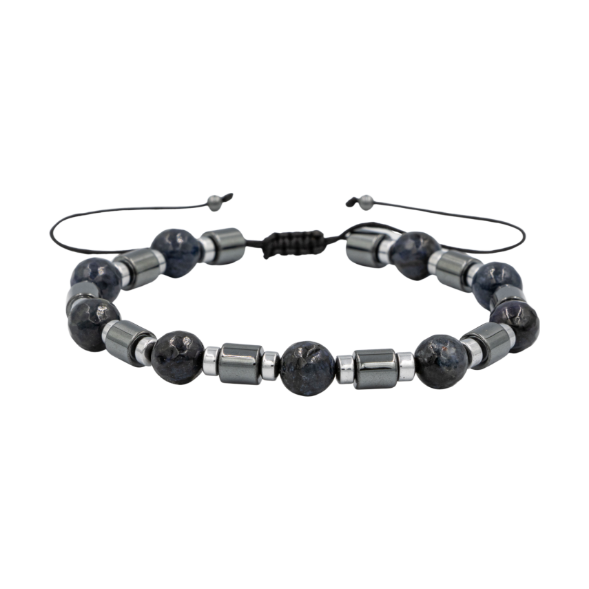 Dumortierit-Hematit Doğal Taş Erkek Makrome Bileklik - 1