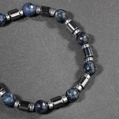 Dumortierit-Hematit Doğal Taş Erkek Makrome Bileklik - 2