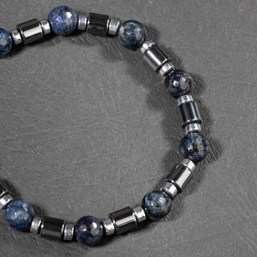 Dumortierit-Hematit Doğal Taş Erkek Makrome Bileklik - 2