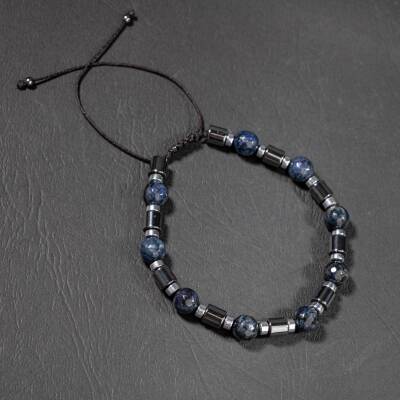 Dumortierit-Hematit Doğal Taş Erkek Makrome Bileklik - 3
