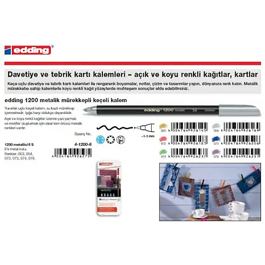 Edding Metalik Grafik Kalemi 6 Lı Pastel Renkler 1200 - 6