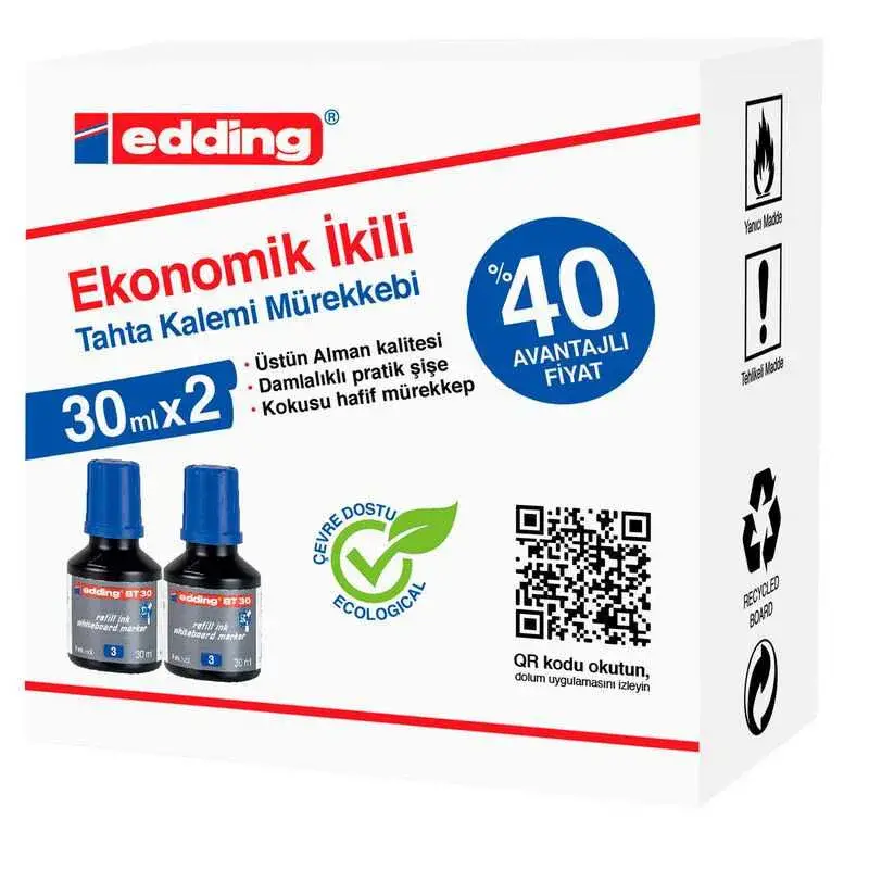 Edding Tahta Kalem Mürekkebi Mavi 2 Li 30ml BT30 - 1