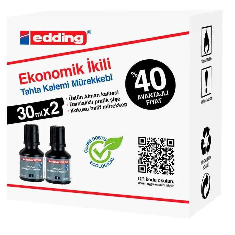 Edding Tahta Kalem Mürekkebi Siyah 2 Li 30ml BT30 - 1