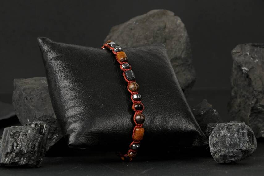 Egemen Kaplan Gözü-Hematit-Azurit Doğal Taş Erkek Bileklik - 2