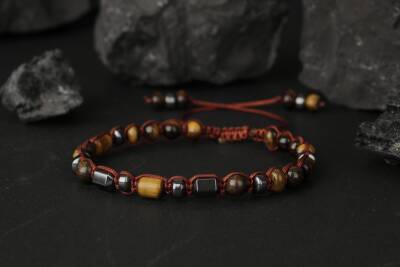 Egemen Kaplan Gözü-Hematit-Azurit Doğal Taş Erkek Bileklik - 3