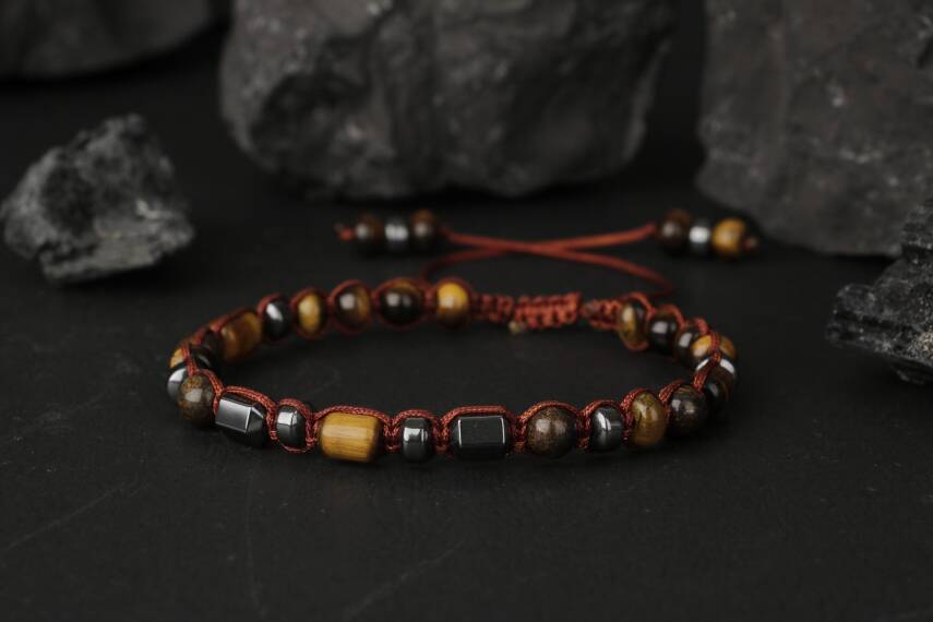 Egemen Kaplan Gözü-Hematit-Azurit Doğal Taş Erkek Bileklik - 3