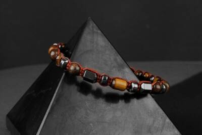 Egemen Kaplan Gözü-Hematit-Azurit Doğal Taş Erkek Bileklik - 4