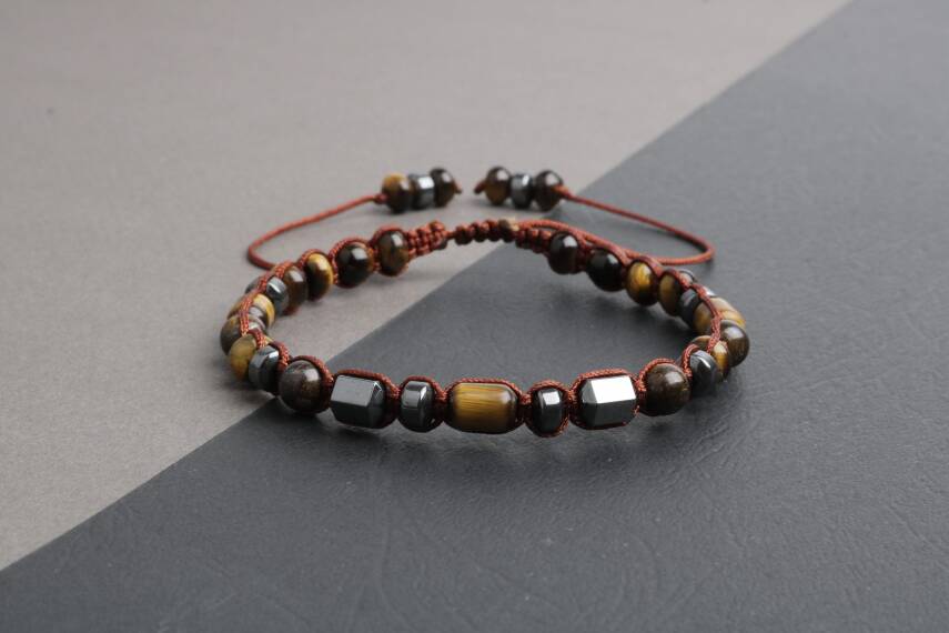 Egemen Kaplan Gözü-Hematit-Azurit Doğal Taş Erkek Bileklik - 5