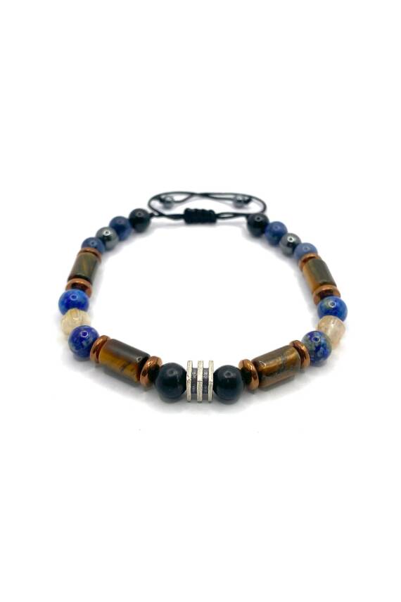 Erkek Başarı Kariyer Cesaret Bilekliği Shungite (Şungit) - Sodalit - Hematit - Lapis - Dumortierit - Kaplan Gözü - Sitrin - 1