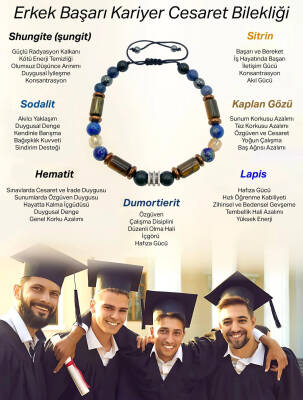 Erkek Başarı Kariyer Cesaret Bilekliği Shungite (Şungit) - Sodalit - Hematit - Lapis - Dumortierit - Kaplan Gözü - Sitrin - 2