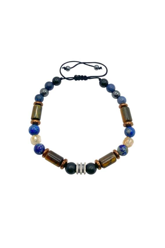 Erkek Başarı Kariyer Cesaret Bilekliği Shungite (Şungit) - Sodalit - Hematit - Lapis - Dumortierit - Kaplan Gözü - Sitrin - 4