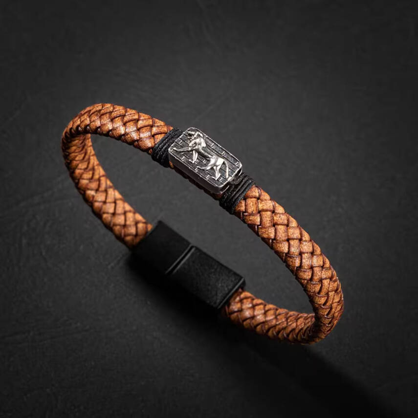 Erkek Bilekliği Kahverengi Deri Örgü Gümüş Bileklik - 3