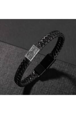 Erkek Bilekliği Kahverengi Deri Örgü Gümüş Bileklik - 7