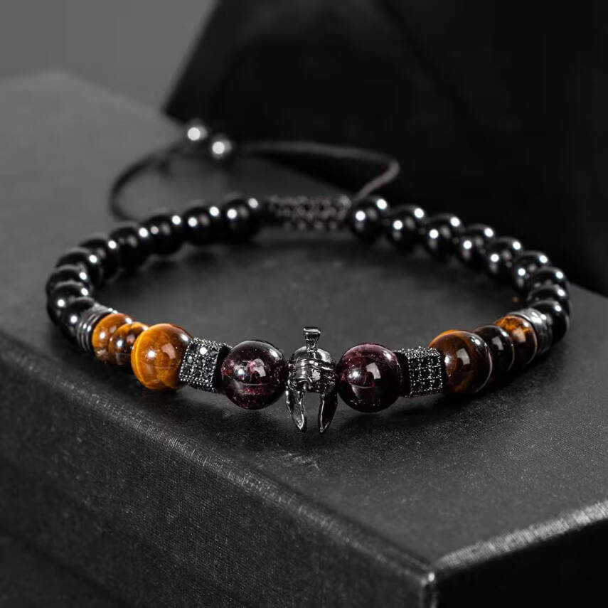 Erkek Bilekliği Kaplan Gözü-bordo Granat Lal-Siyah Turmalin Doğal Taş Erkek Zirkon Bileklik - 1