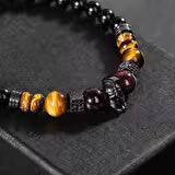 Erkek Bilekliği Kaplan Gözü-bordo Granat Lal-Siyah Turmalin Doğal Taş Erkek Zirkon Bileklik - 2