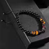 Erkek Bilekliği Kaplan Gözü-bordo Granat Lal-Siyah Turmalin Doğal Taş Erkek Zirkon Bileklik - 3