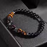 Erkek Bilekliği Kaplan Gözü-bordo Granat Lal-Siyah Turmalin Doğal Taş Erkek Zirkon Bileklik - 4