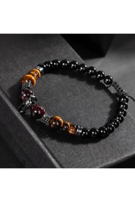 Erkek Bilekliği Kaplan Gözü-bordo Granat Lal-Siyah Turmalin Doğal Taş Erkek Zirkon Bileklik - Osmanlı Doğaltaş