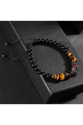 Erkek Bilekliği Kaplan Gözü-bordo Granat Lal-Siyah Turmalin Doğal Taş Erkek Zirkon Bileklik - 2