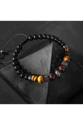 Erkek Bilekliği Kaplan Gözü-bordo Granat Lal-Siyah Turmalin Doğal Taş Erkek Zirkon Bileklik - 4