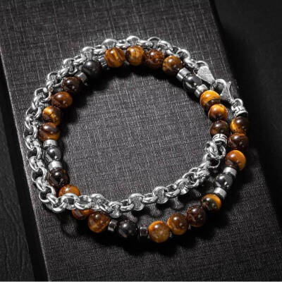 Erkek Bilekliği Kaplan Gözü Hematit Doğal Taş Gümüş Bileklik - Osmanlı Doğaltaş