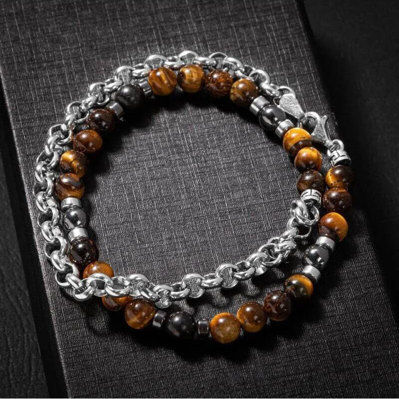 Erkek Bilekliği Kaplan Gözü Hematit Doğal Taş Gümüş Bileklik - 1