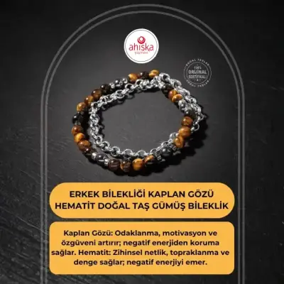Erkek Bilekliği Kaplan Gözü Hematit Doğal Taş Gümüş Bileklik - Doğal Taş (1)