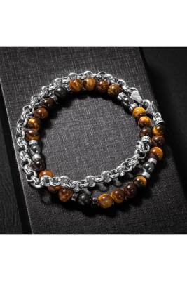 Erkek Bilekliği Kaplan Gözü Hematit Doğal Taş Gümüş Bileklik - Osmanlı Doğaltaş