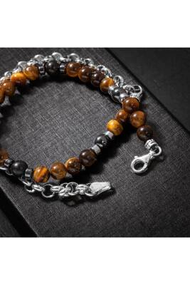 Erkek Bilekliği Kaplan Gözü Hematit Doğal Taş Gümüş Bileklik - 2