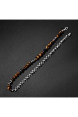 Erkek Bilekliği Kaplan Gözü Hematit Doğal Taş Gümüş Bileklik - 3