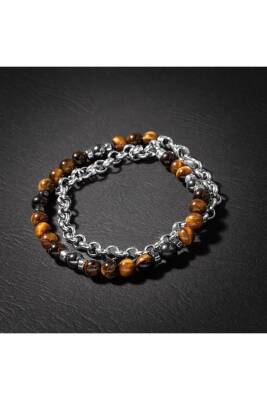 Erkek Bilekliği Kaplan Gözü Hematit Doğal Taş Gümüş Bileklik - 4