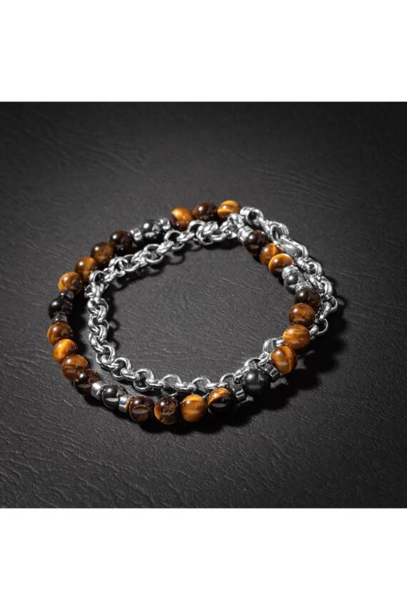 Erkek Bilekliği Kaplan Gözü Hematit Doğal Taş Gümüş Bileklik - 4