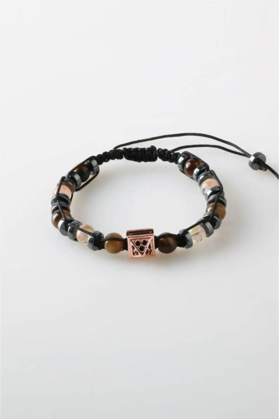 Erkek Bilekliği Kaplan Gözü-Sitrin-Hematit Doğal Taş Erkek Zirkon Bileklik - 1