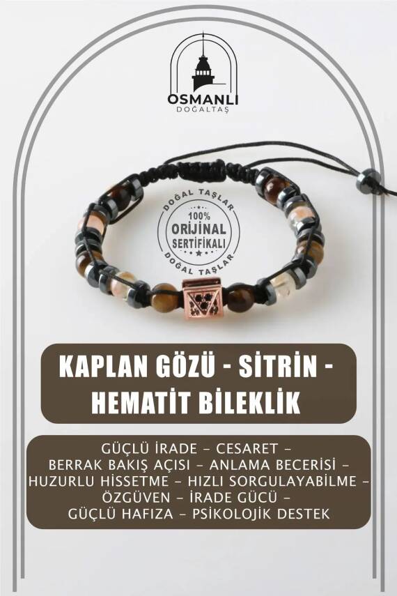 Erkek Bilekliği Kaplan Gözü-Sitrin-Hematit Doğal Taş Erkek Zirkon Bileklik - 2