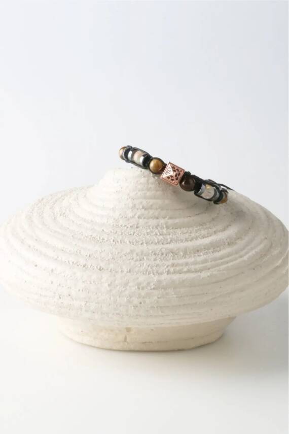 Erkek Bilekliği Kaplan Gözü-Sitrin-Hematit Doğal Taş Erkek Zirkon Bileklik - 3