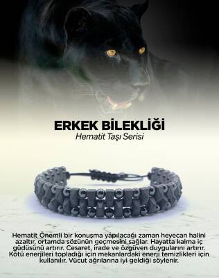 Erkek Bilekliği Karlı Obsidyen - Hematit - Lav Taşı Doğal Taş Hakiki Orijinal Sertifikalı Bileklik - Osmanlı Doğaltaş