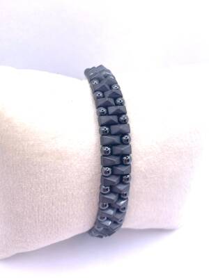Erkek Bilekliği Karlı Obsidyen - Hematit - Lav Taşı Doğal Taş Hakiki Orijinal Sertifikalı Bileklik - 4