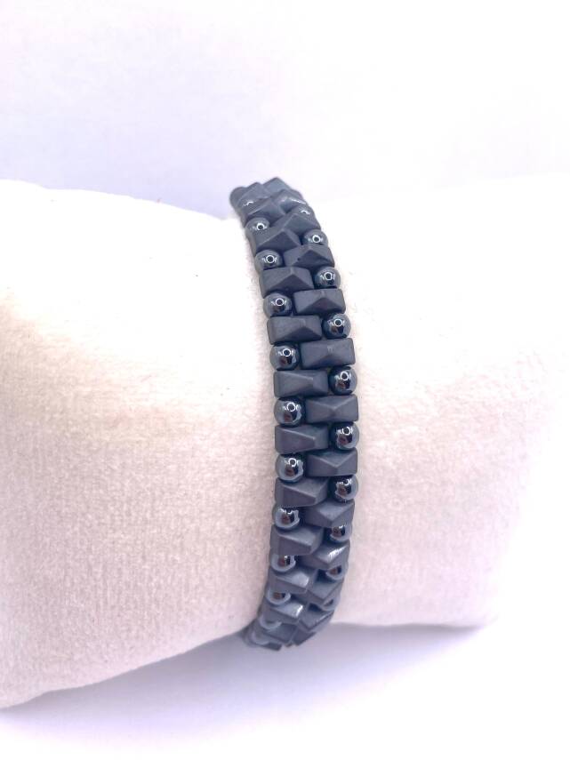 Erkek Bilekliği Karlı Obsidyen - Hematit - Lav Taşı Doğal Taş Hakiki Orijinal Sertifikalı Bileklik - 4