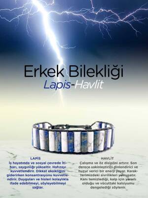 Erkek Bilekliği Lapis-Havlit Doğal Taş Hakiki Orijinal Sertifikalı Bileklik - Doğal Taş