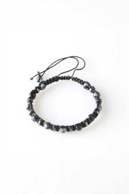 Erkek Bilekliği Orijinal Hakiki Sertifikalı Karlı Obsidyen - Hematit İpli Doğal Taş Bileklik 6mm - 4