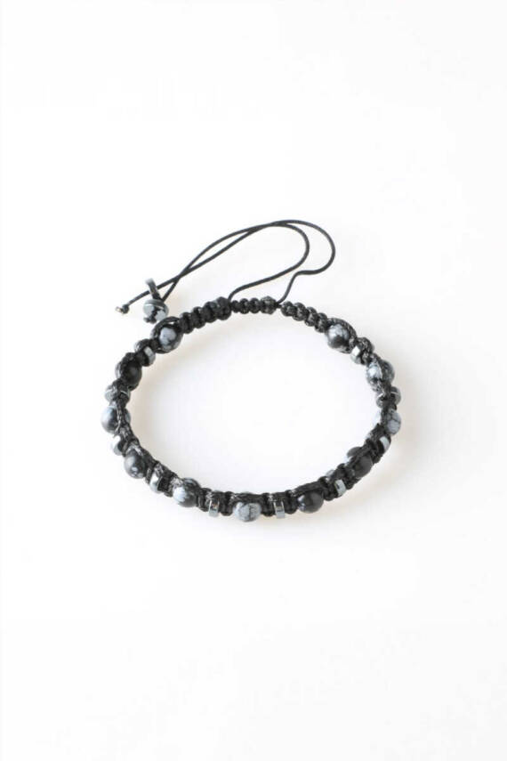 Erkek Bilekliği Orijinal Hakiki Sertifikalı Karlı Obsidyen - Hematit İpli Doğal Taş Bileklik 6mm - 4