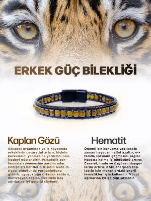 Erkek Güç Bilekliği Doğal Taş Kaplan Gözü - Hematit Hakiki orijinal Sertifikalı Bileklik - Osmanlı Doğaltaş