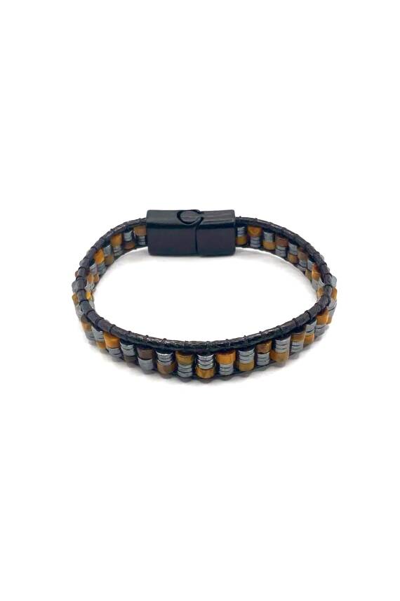 Erkek Güç Bilekliği Kaplan Gözü - Hematit Doğal Taş Orijinal Hakiki Sertifikalı Bileklik - 3