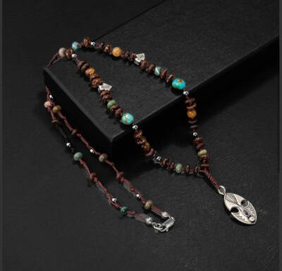 Erkek Kolyesi Fosil Mercan-Hint Akik-hematit Doğal Taş Gümüş Tasarım Kolye - 3