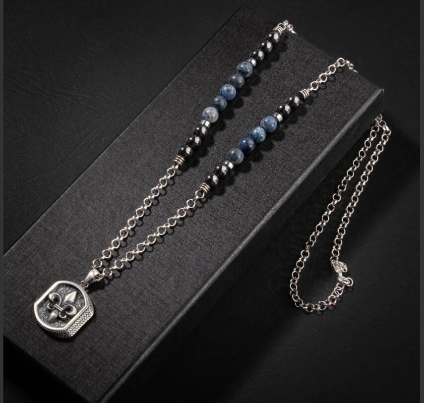 Erkek Kolyesi Havlit-hematit Doğal Taş Gümüş Tasarım Kolye - 1