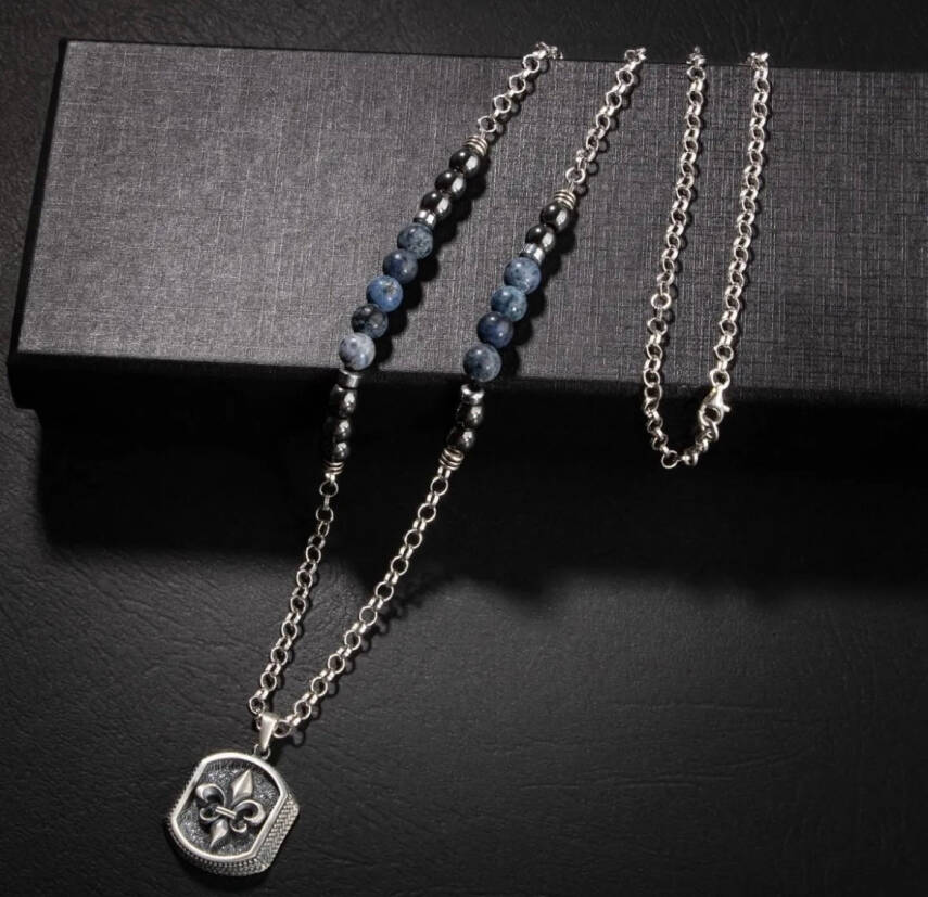 Erkek Kolyesi Havlit-hematit Doğal Taş Gümüş Tasarım Kolye - 3