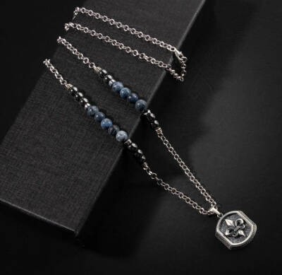 Erkek Kolyesi Havlit-hematit Doğal Taş Gümüş Tasarım Kolye - 4